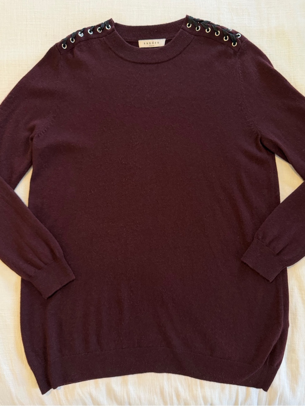 Sandro Cashmere Wool Lace Shoulder Burgundy Sweater Size 3
